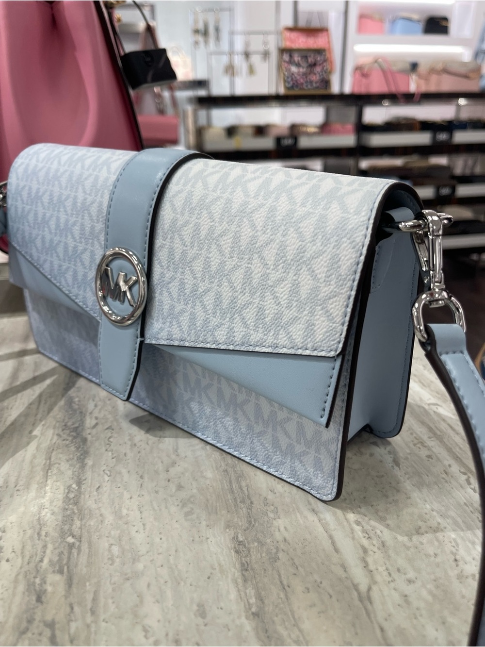 MICHAEL KORS Greenwich Md Signature Logo Shoulder Crossbody Satchel 
Pale Ocean - Picture 6 of 16